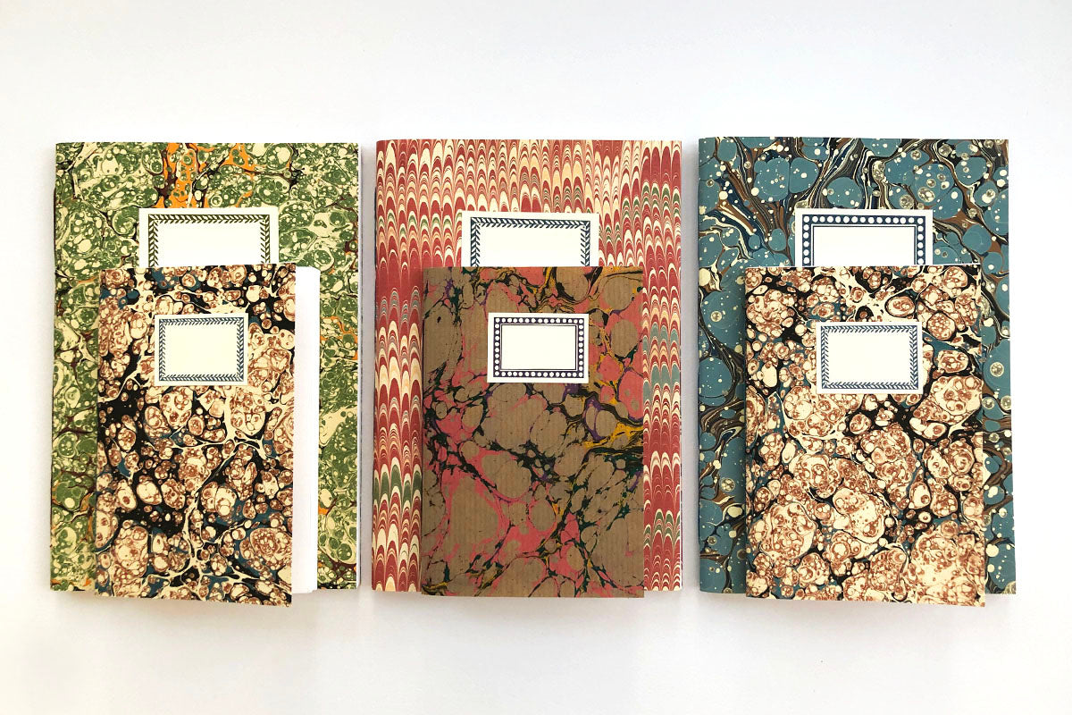 Marbled Notebook Gift Sets: A5 and A6 with labels
