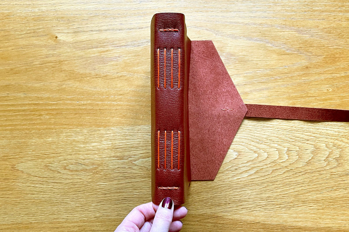 Longstitch with Linkstitch exposed spine leather journal or notebook bound by hand in the UK