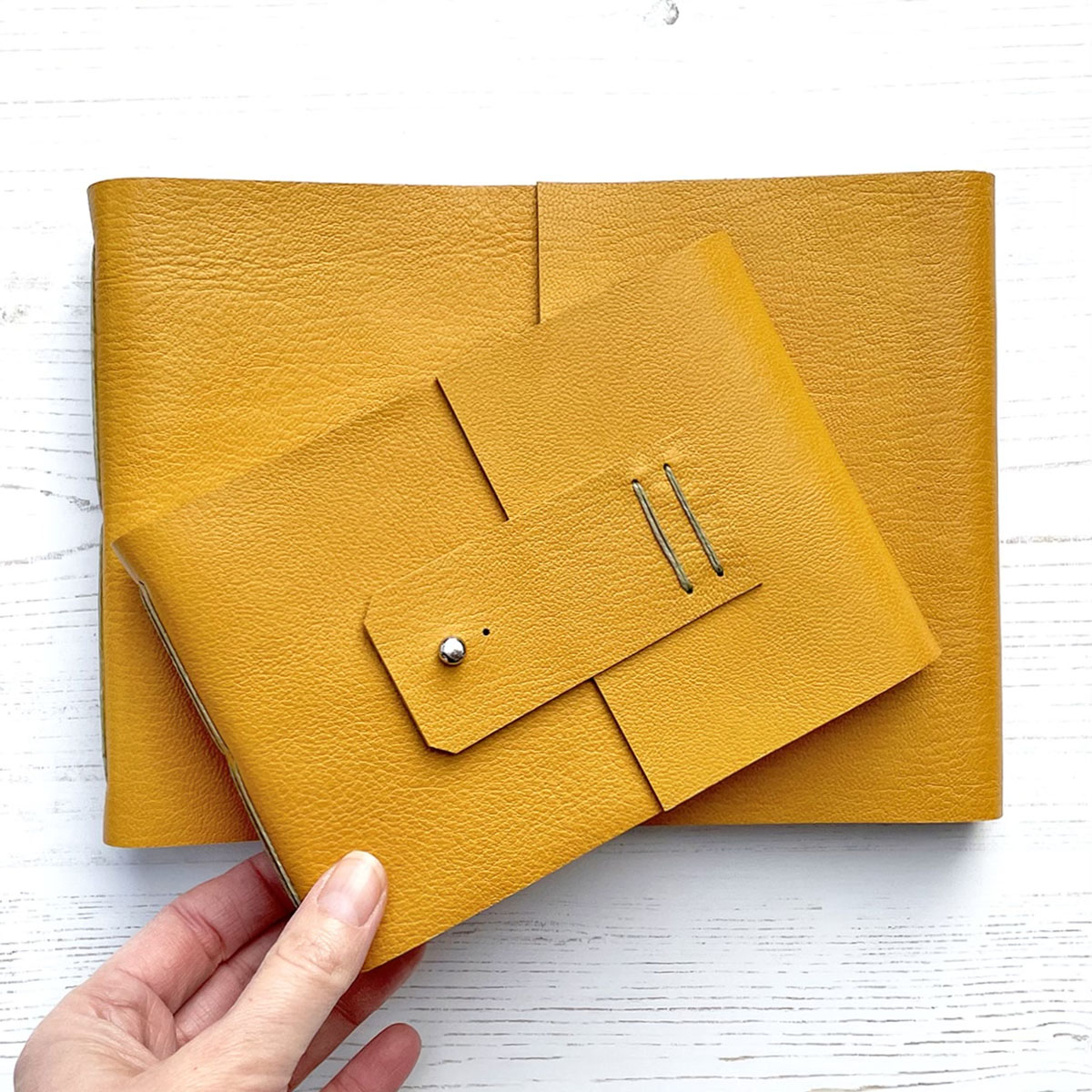 BOUND Leather Watercolour sketchbook Mustard Olive, A6 and A5 small handmade in the UK