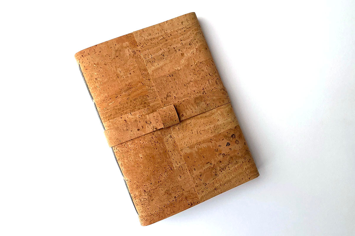 Natural Cork Vegan Sketchbook, A5 with recycled cartridge page.