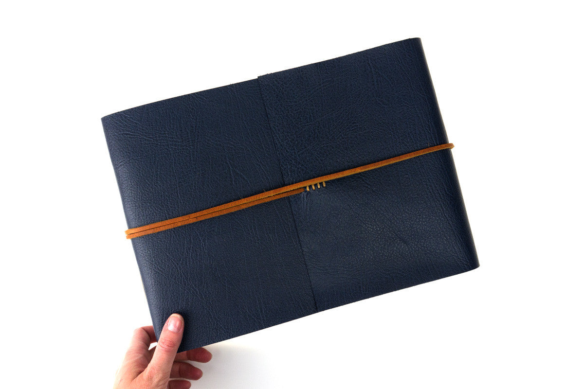 Leather Memory Book / Scrapbook / Album: bound in Navy Blue in Longstitch with Linkstich binding