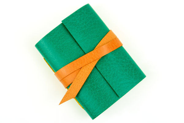 Miniature Leather Journal: Emerald & Peach