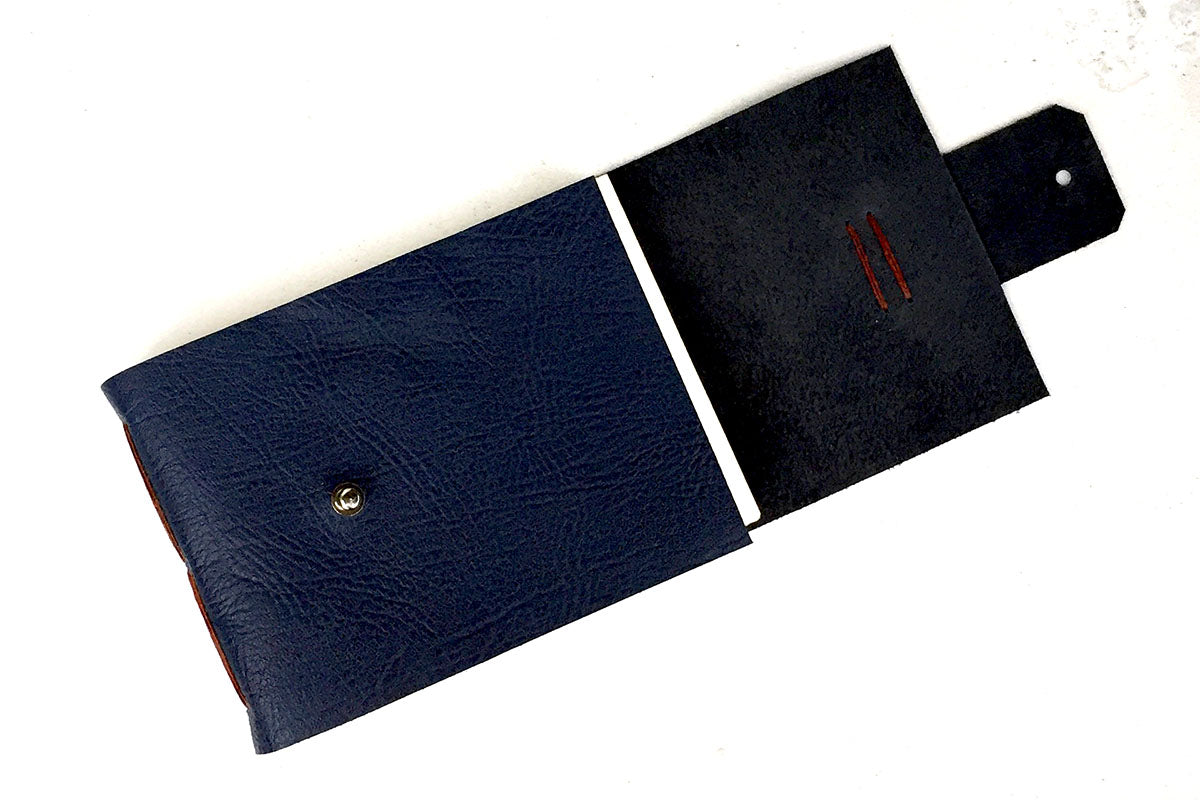 A6 Longstitch Leather Sketchbook handmade in Navy Blue with watercolour paper.