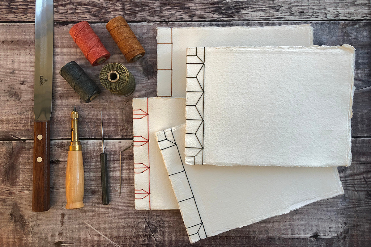 Stab Stitch Sketchbooks with recycled cotton rag paper for watercolours