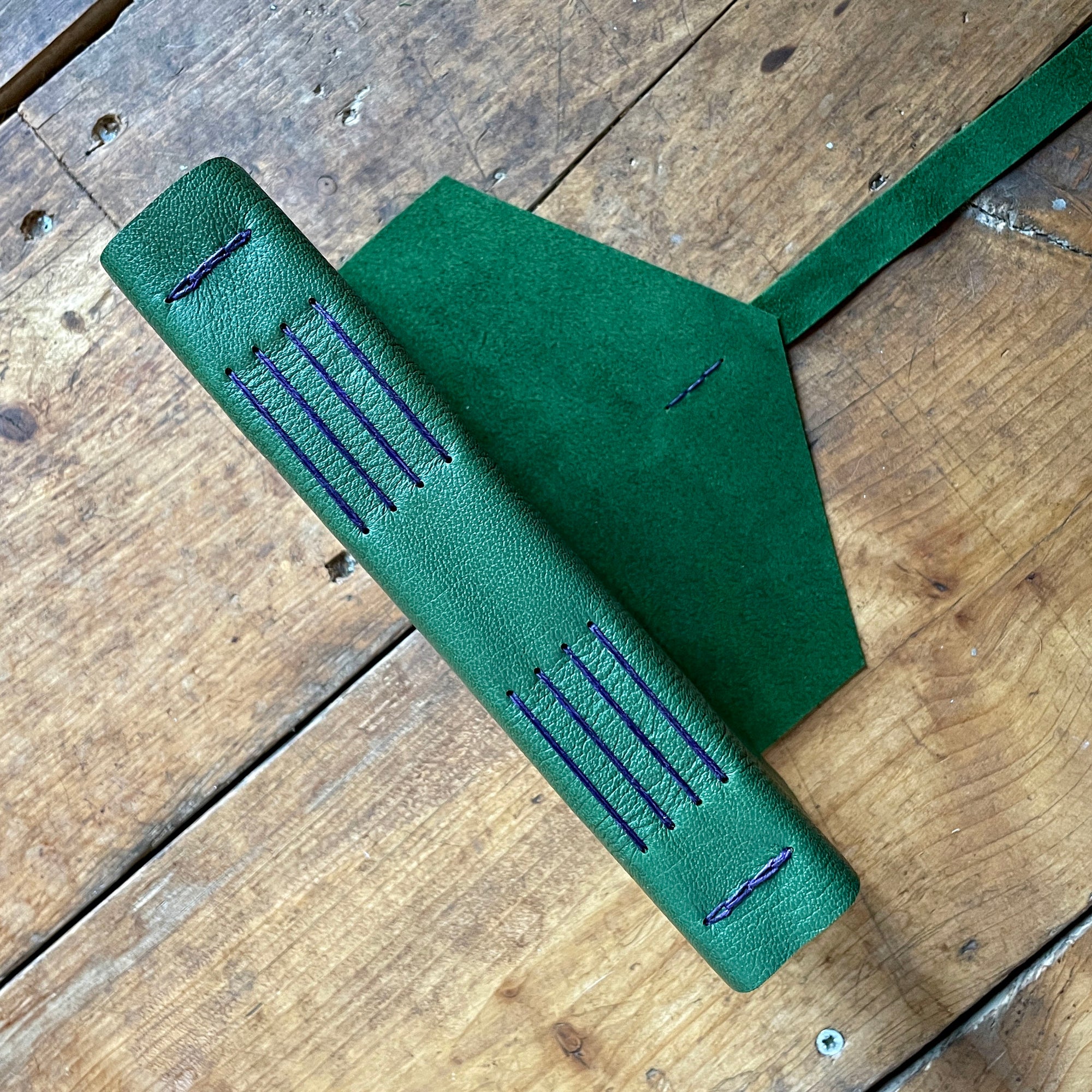 Leather Artist Sketchbook on sale bound by hand in Green 