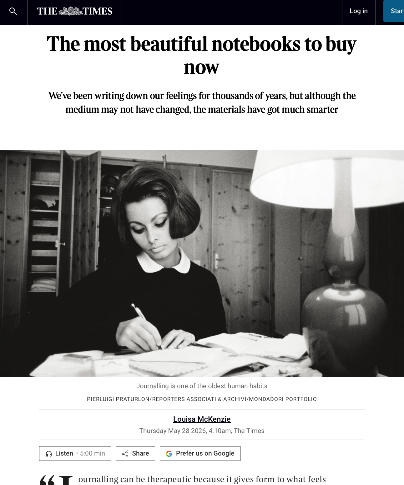 Press: Hand Bound Leather Journal featured in the Times