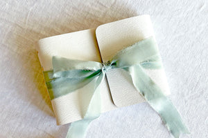 Baby Book with raw edge silk ribbon in sea mist