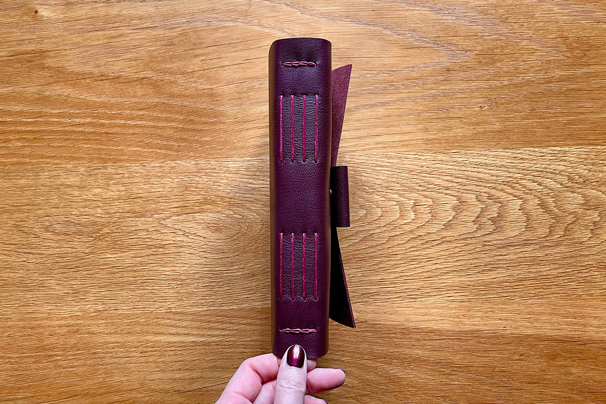 BOUND Leather Journal Maroon and Magenta luxurious quality notebook with lay flat exposed spine binding