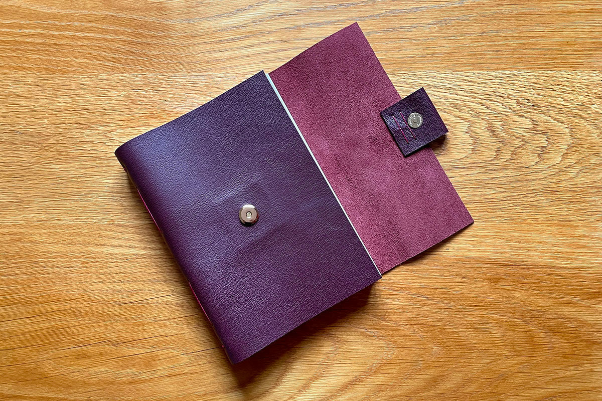 Leather journal bound by hand in the finest maroon calfskin