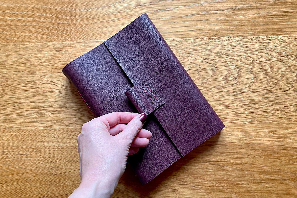 BOUND Leather Journal Maroon and Magenta luxurious quality notebook with lay flat exposed spine binding