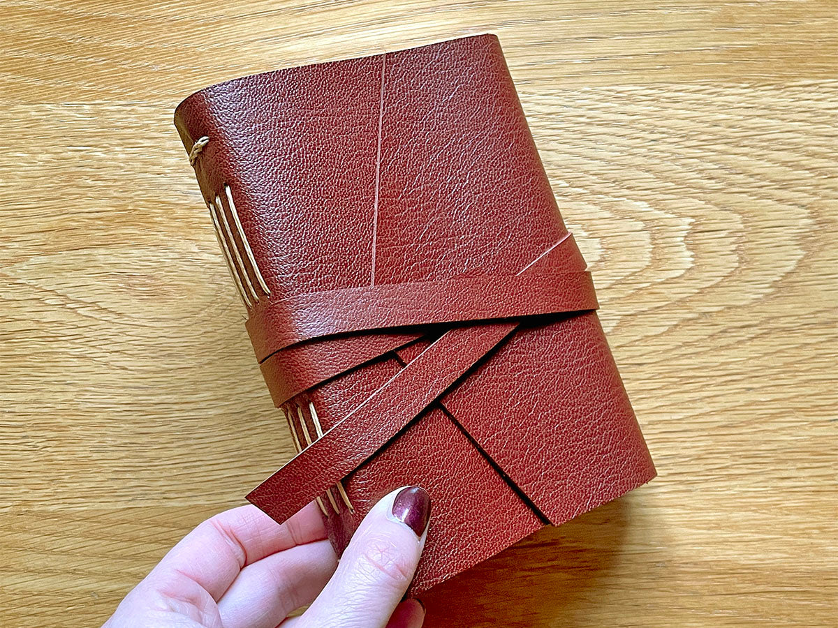 Medieval exposed spine Leather Journal Oxblood and Tan, A6
