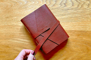 Traditional V flap and strap Leather Journal / Notebook A6 size