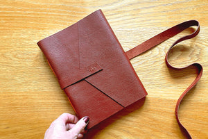 A5 portrait leather journal or notebok with heritage design, bound in oxblood luxurious quality calfskin