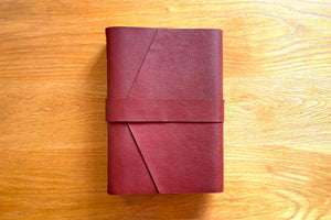 A4 large portrait leather Memory Book bound in Oxblood with Tan stitching