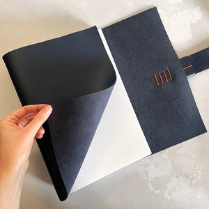 Leather bound scrapbook in Navy Blue A4 portrait with thick pages
