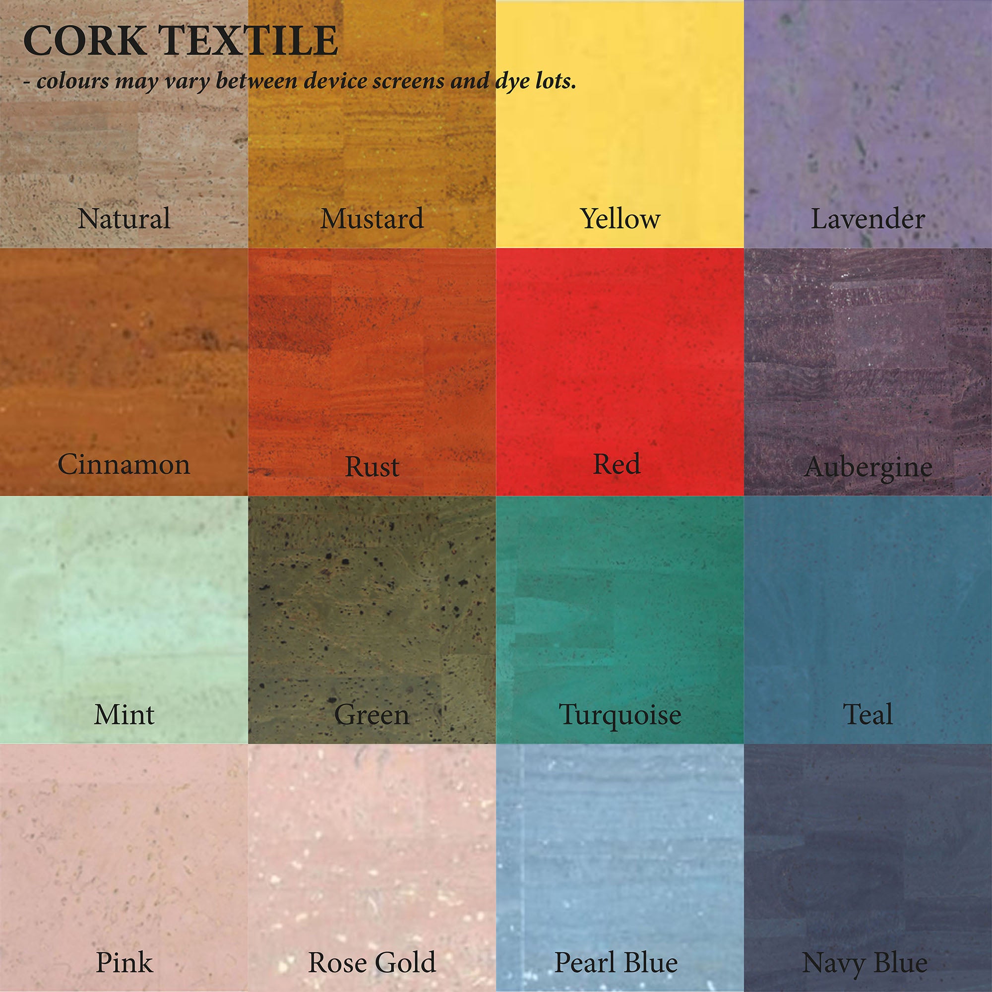 Cork Scrapbook colour swatches.