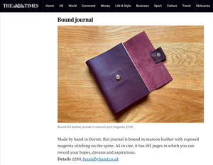 Maroon Leather A5 Journal, handmade luxury notebook bound by hand, as featured in the Times May 2026