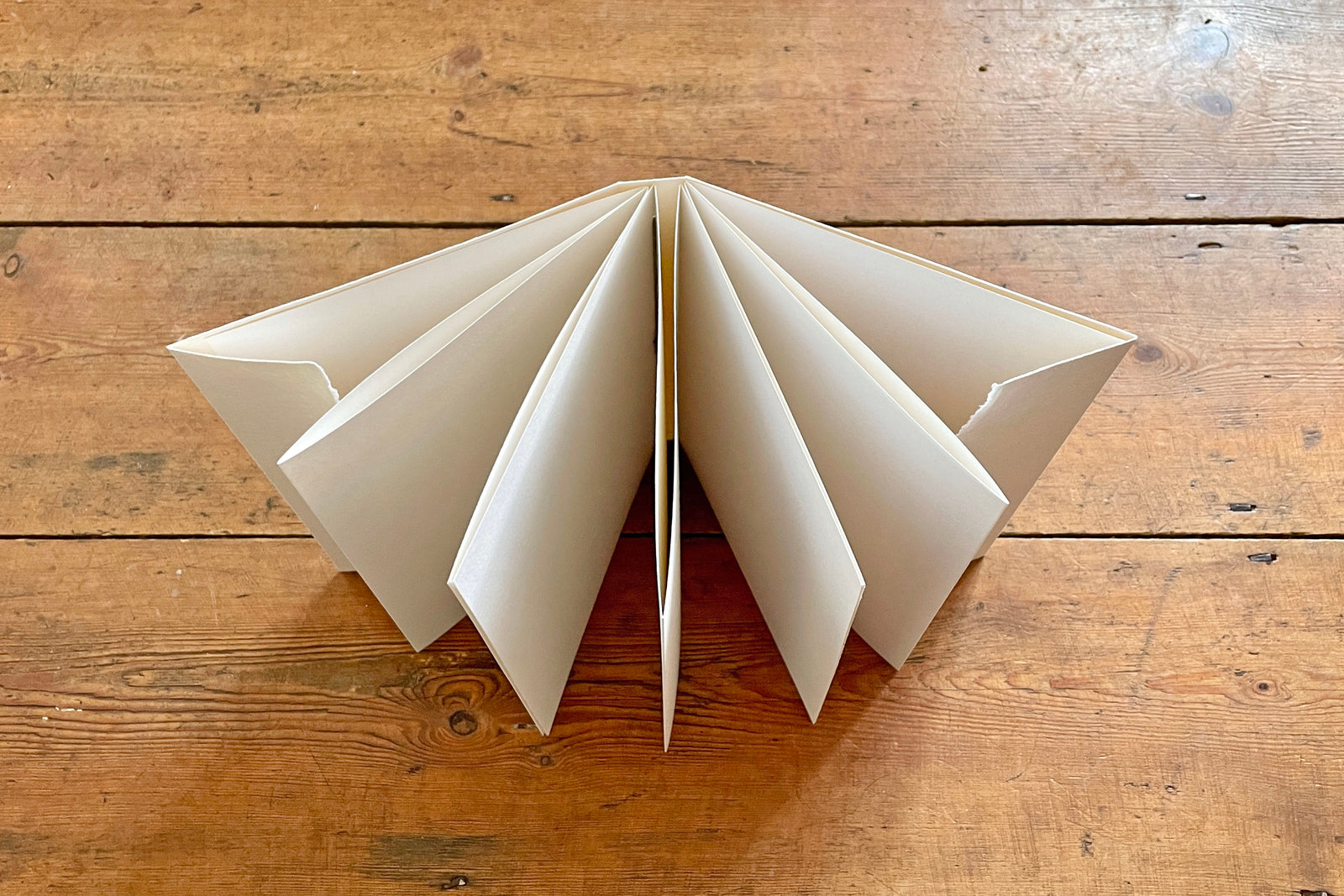 Concertina Sketchbook pages held securely by cottonrag over turn ins for travel or archiving.