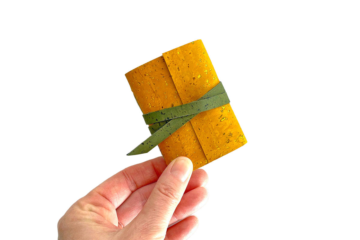 Cork Vegan Miniature Journal: Mustard Yellow & Forest Green