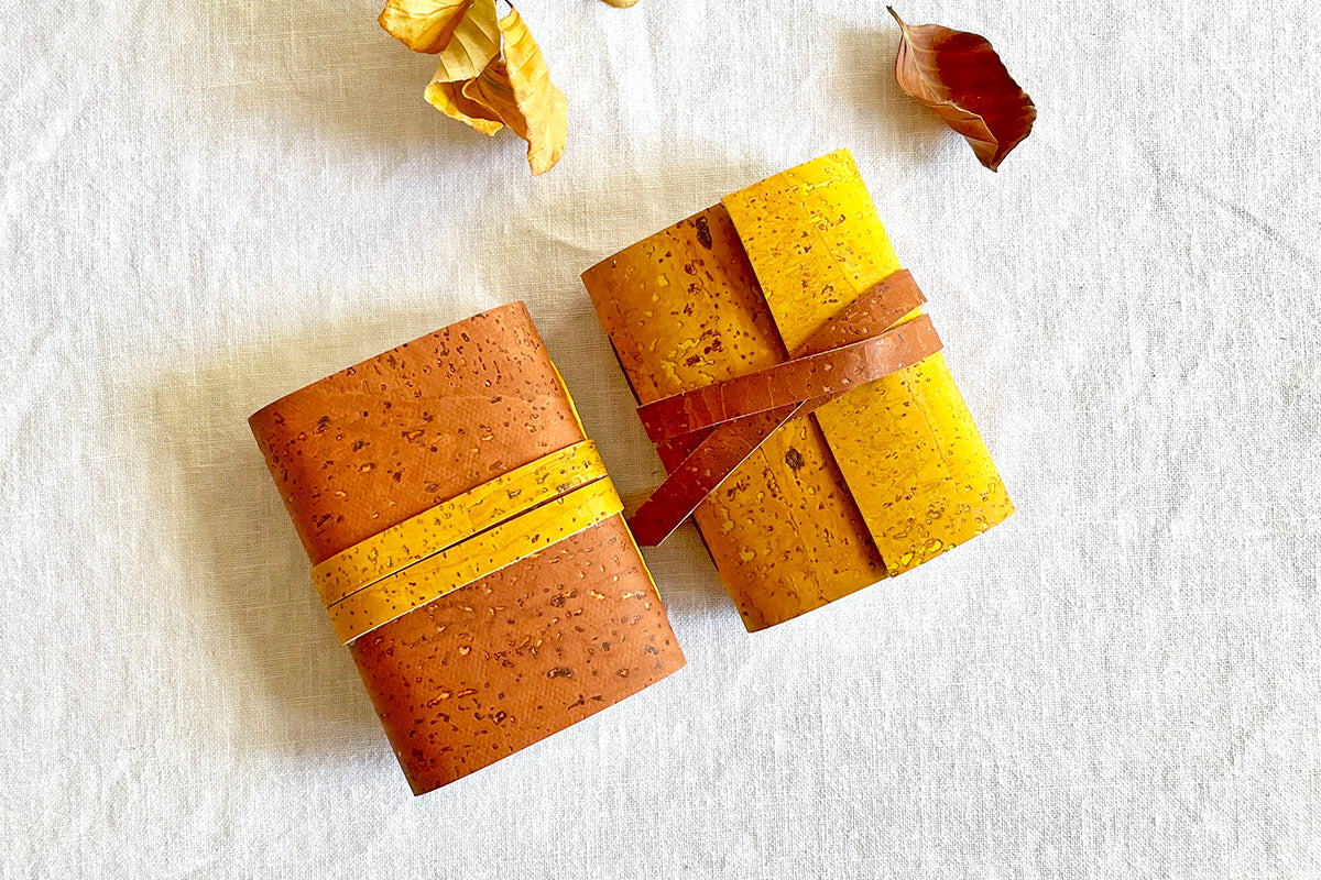 Cork Vegan Miniature Journal: Golden Brown & Mustard Yellow