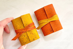  Vegan Miniature Journals bound by hand in autumnal orange and yellow cork textile
