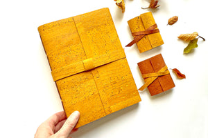 Cork Vegan Sketchbook in Mustard Yellow and Brown with matching Miniature Journal stationery gifts