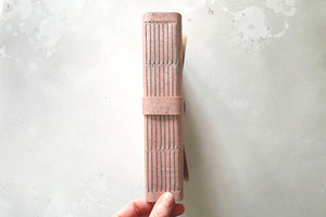 Cork Vegan Sketchbook: Pink and Grey Longstitch exposed spine lay flat art journal handmade in the UK