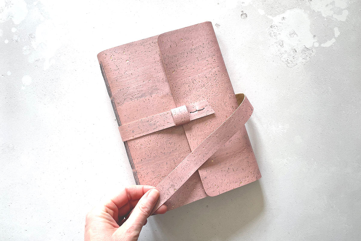 A5 Cork Vegan Sketchbook: Rose Gold Pink and Grey art journal handmade in the UK