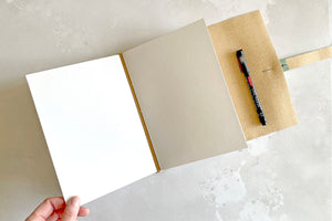 Sketchbook with 140gsm recycled cartridge paper lay flat pages can be used with pen, ink, pencil, wet and dry art media.