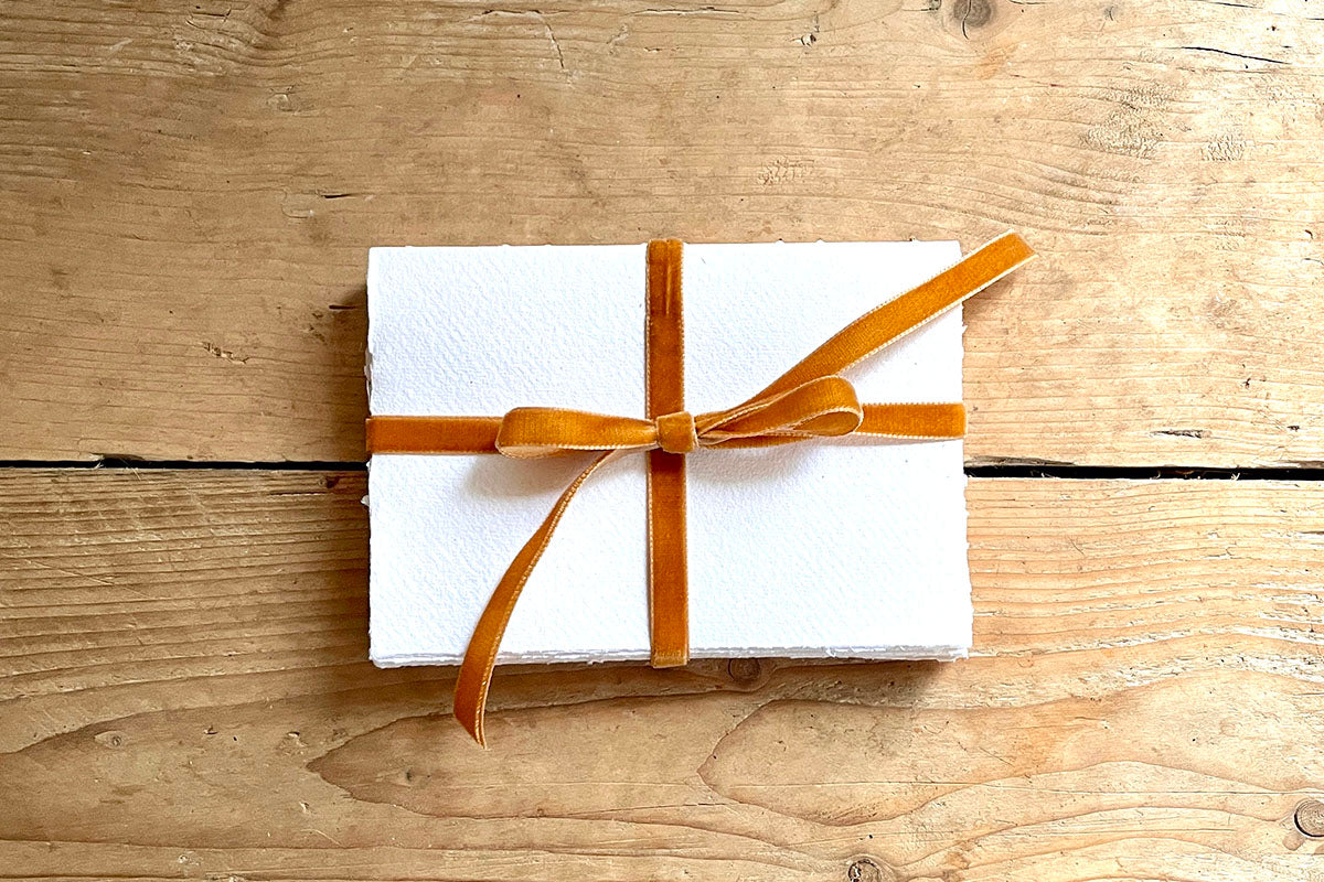 Cotton Rag Sketchbook with Old Gold velvet ribbon, A6 small size