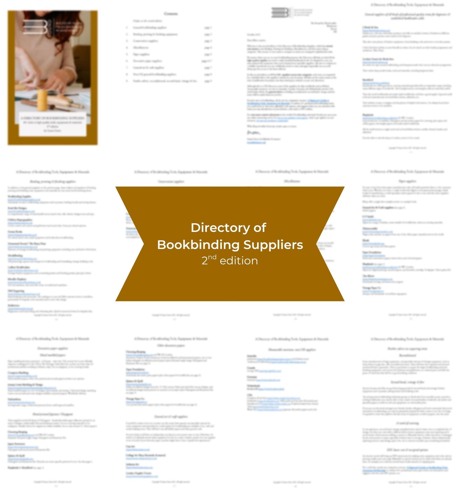 A Directory of Bookbinding Tools, Equipment and Suppliers second edition by bookbinder Susan Green cover image with BOUND logo.