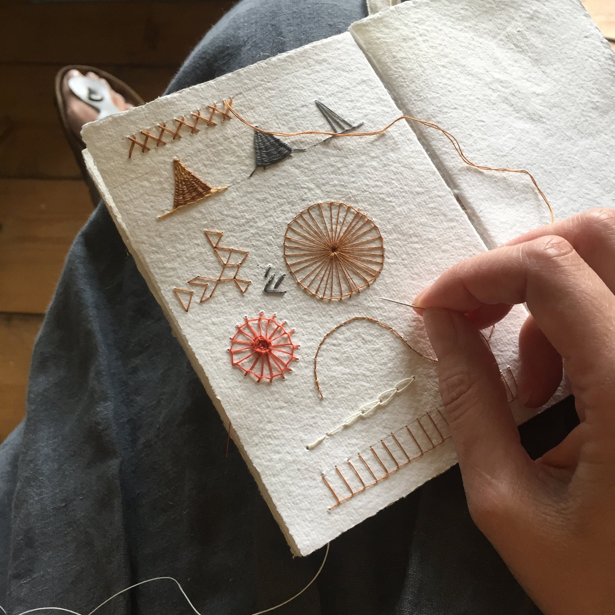 Cotton Rag Art Journal / Sketchbook used for embroidery stitching on paper.