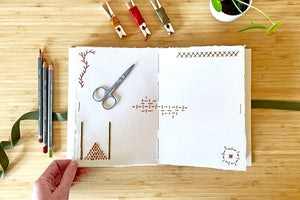 Why not try embroidery stitching on paper in your Wabi Sabi Sketchbook? Alternatively, I can create an 'enhanced' page similar to this for you. 