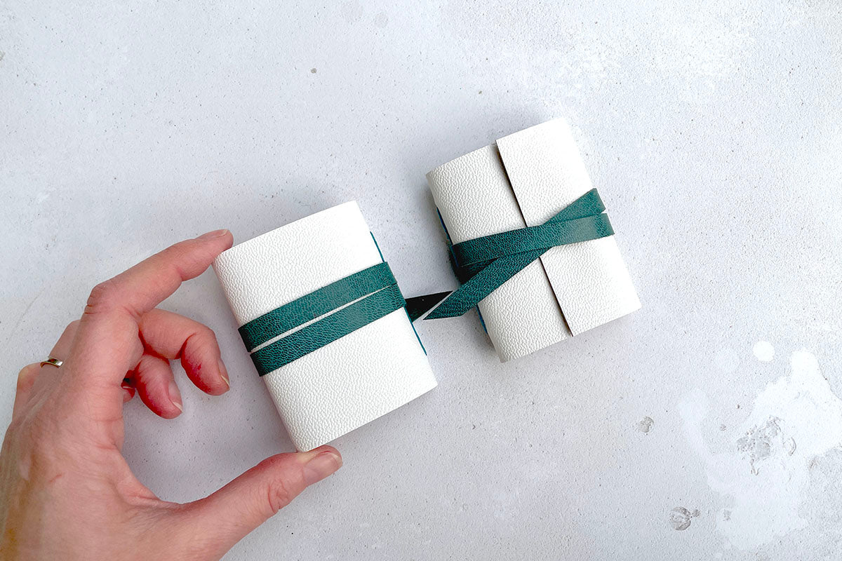 Mini Journals handmade in white and teal leather