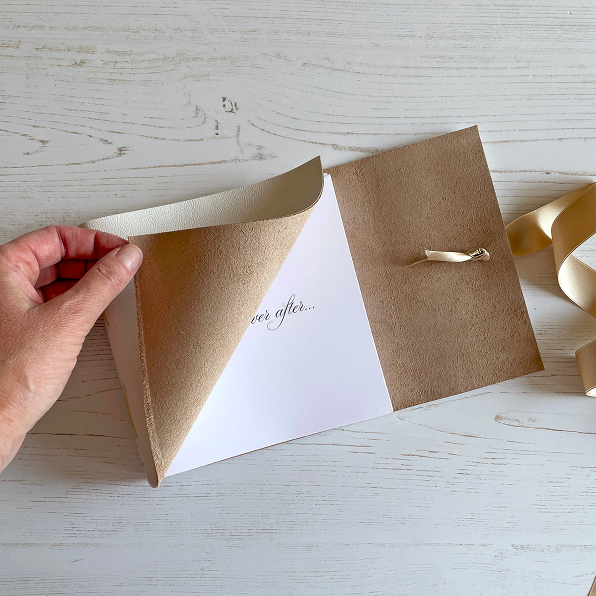 Romantic titlepage dedication in Leather Wedding Guest Book, A6 small square