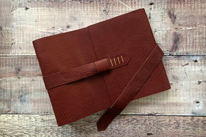 Leather Memory Book: hand bound luxury scrapbook in classic Oxblood and Tan