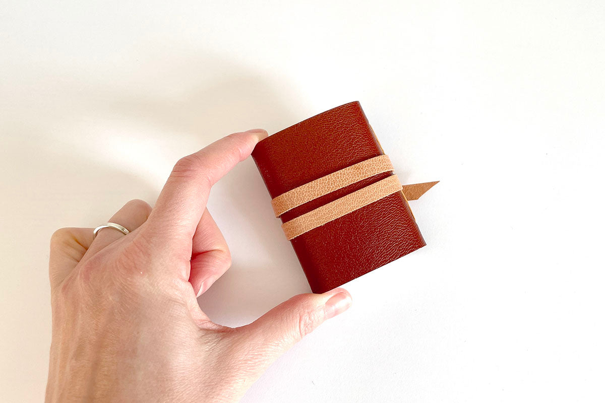 Handmade mini notebook desk accessory for men in tan brown