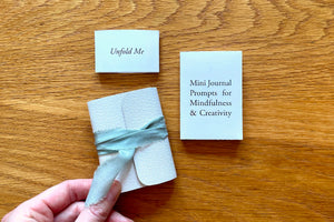 Mini Journals arrive ready to gift with a handmade Artist's Book called 'Mini Journal Prompts for Mindfulness and Creativity'.