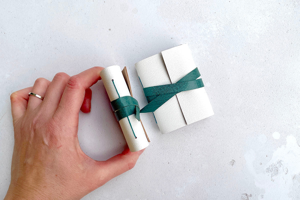 Miniature Leather Journal: White & Teal with superfine paper