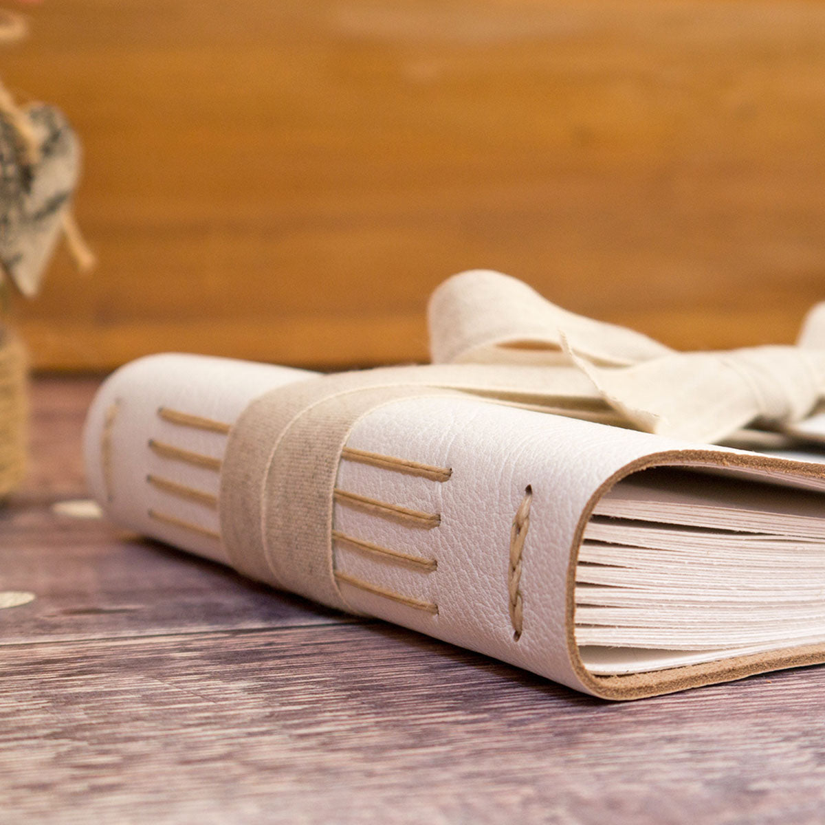 Wedding Guest Book: White and Natural bound by hand in the UK with sustainable, natural materials