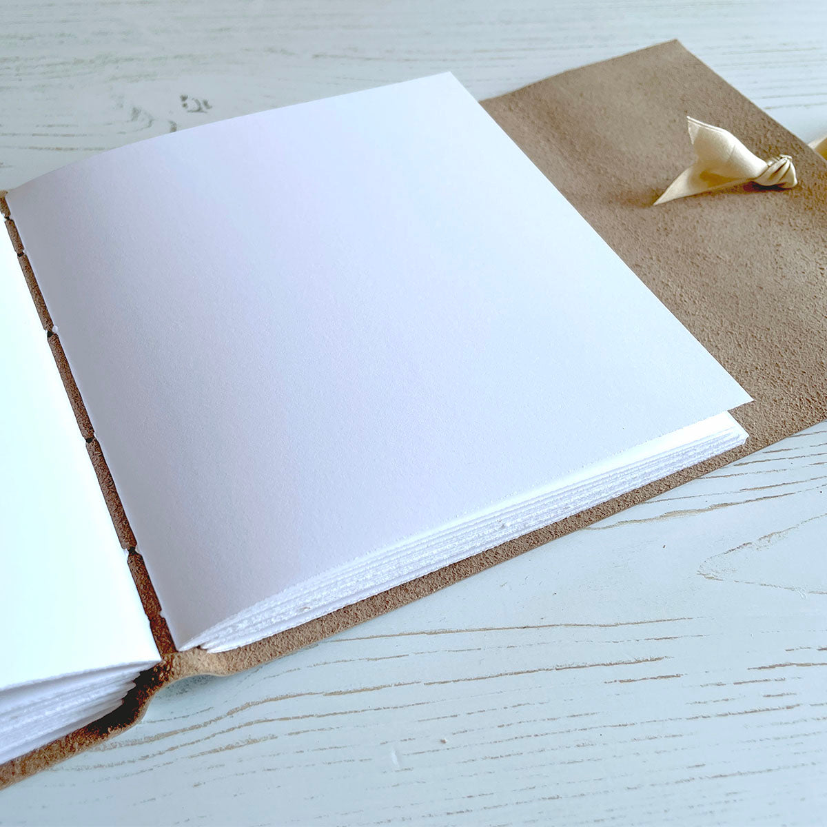 Square Leather Wedding Guest Book handmade with lay flat Superfine pages