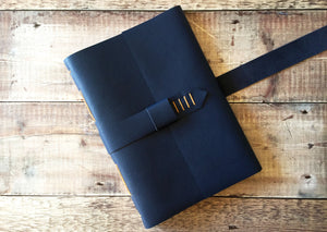 A4 Leather Journal handmade in Navy Blue with Tan stitching detail