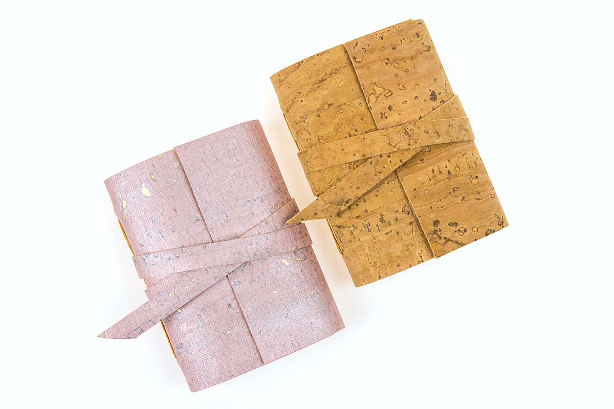 Vegan Mini Journals handmade in Natural and Pink Rose Gold cork