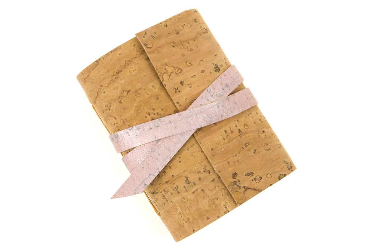 Miniature Notebook bound in Natural and Pink Rose Gold vegan cork.