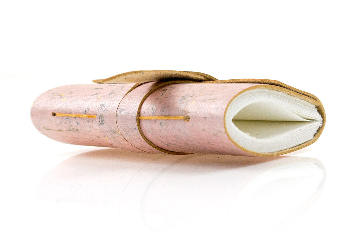 Vegan Miniature Journal handmade in Pink Rose Gold and Natural cork with sustainable stationery and art supplies.