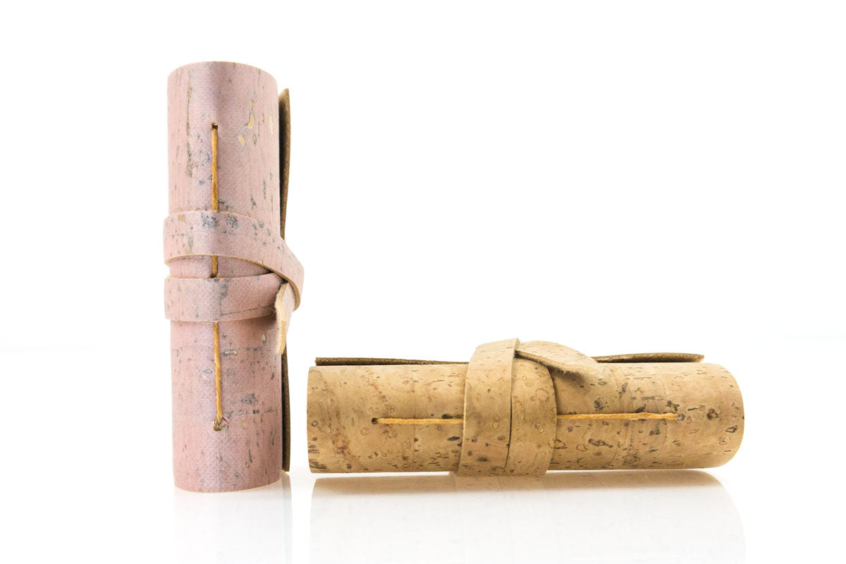 Mini Journals handmade in vegan cork textile stitched in Tan linen thread.