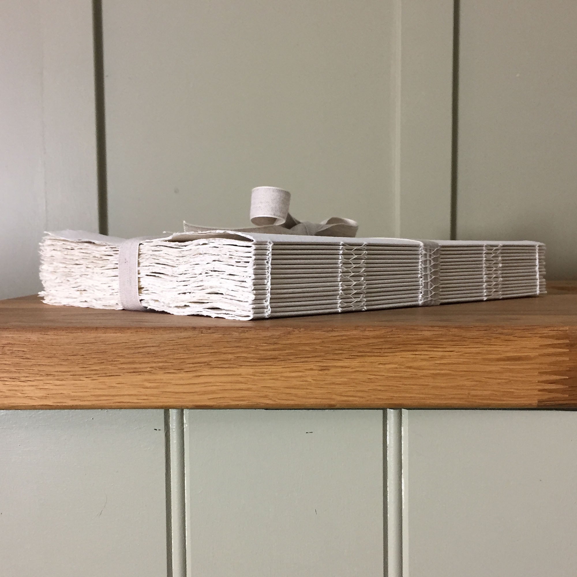 Chunky Wabi Sabi Sketchbook with exposed spine lay flat binding and handmade recycled cotton rag khadi paper.