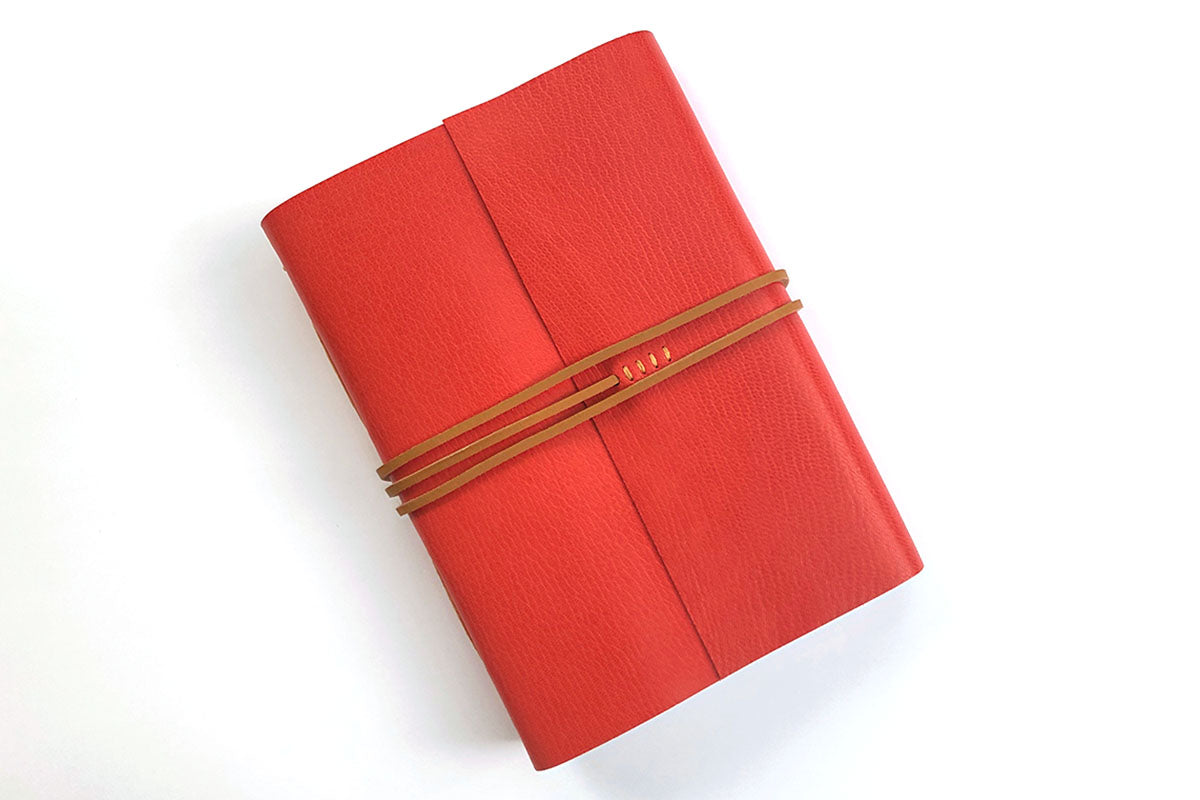 A5 medium portrait Red Leather Journal with leather thong