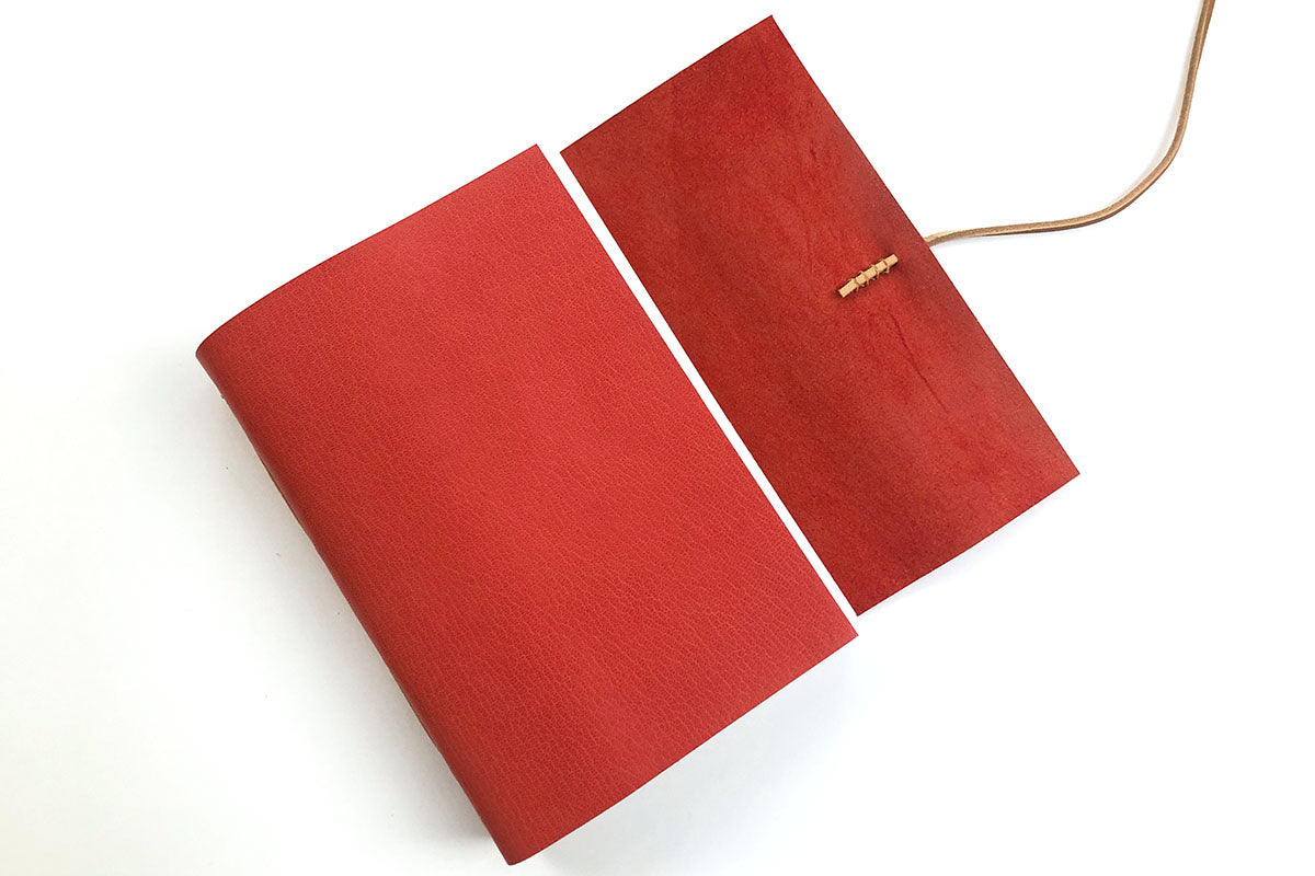 Red Leather Journal or Notebook bound by hand in the UK