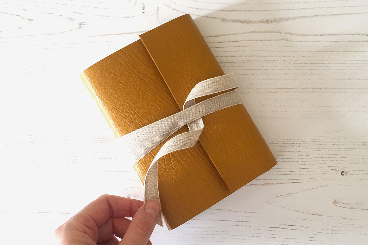 A6 Leather Sketchbook / Journal with linen ribbon, hand made in the UK.